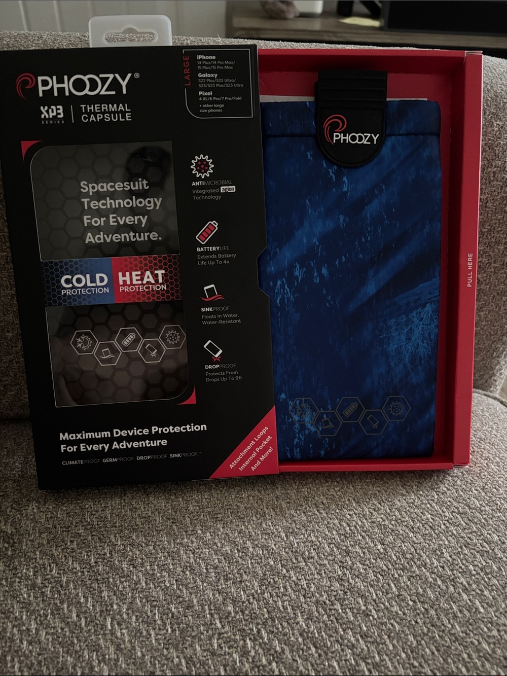 PHOOZY Thermal Capsule Phone Sleeve Deep Blue Approved by NASA in box never used